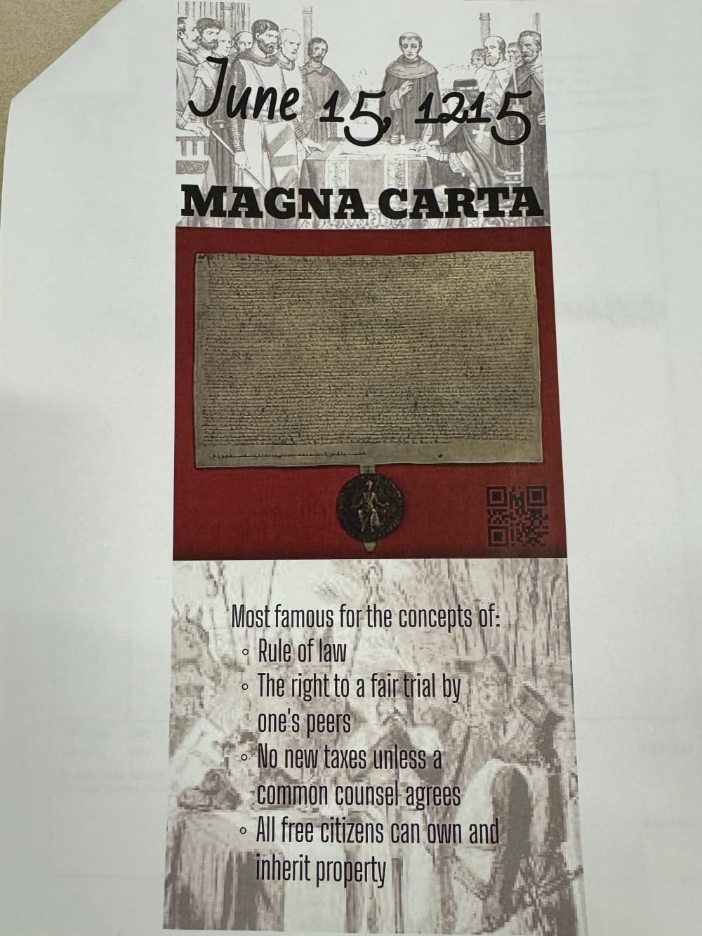 A mock-up of a banner displaying information about the Magna Carta 