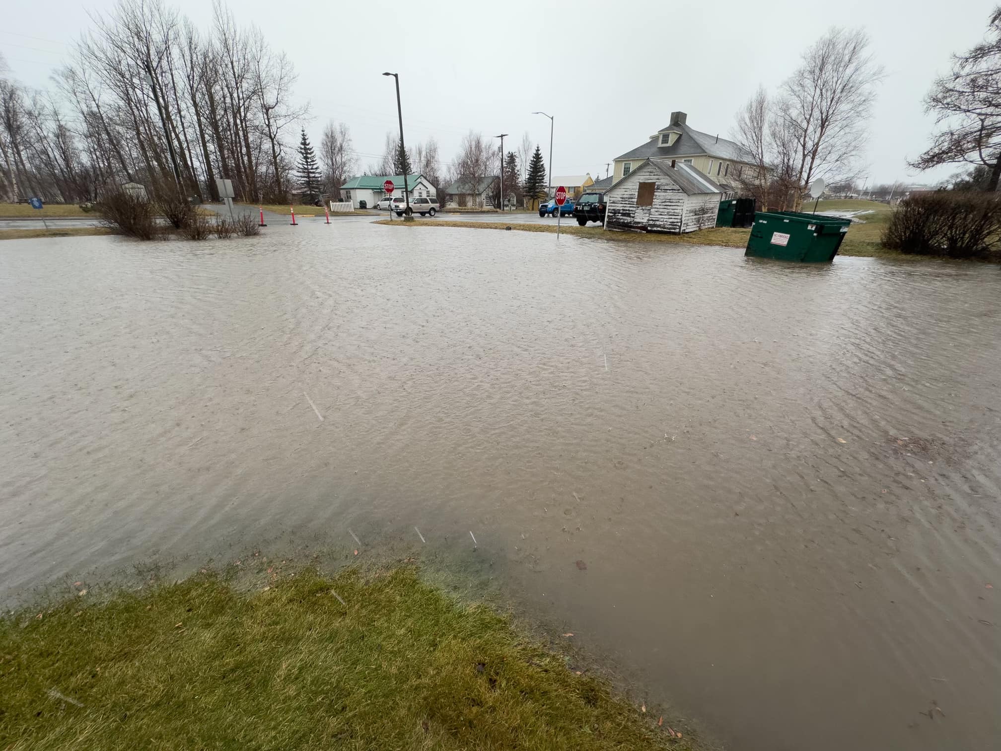 Water pooled behind the borough administration building in Palmer