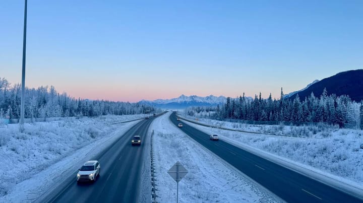 The Glenn Highway runs unders the Eklutna exit