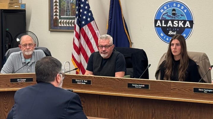 Palmer City Council Richard Best listens to testimony at a Palmer City Council meeting.