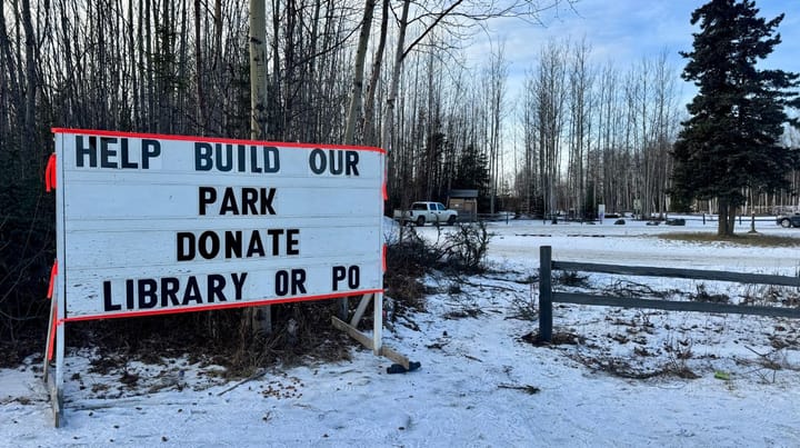 A donation sign at Jordan Lake Park in Big Lake