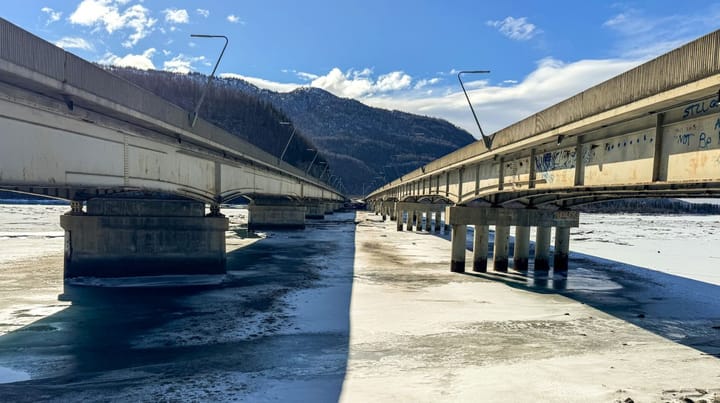 The north and southbound spans of the Knik River Bridge on the Glenn Highway